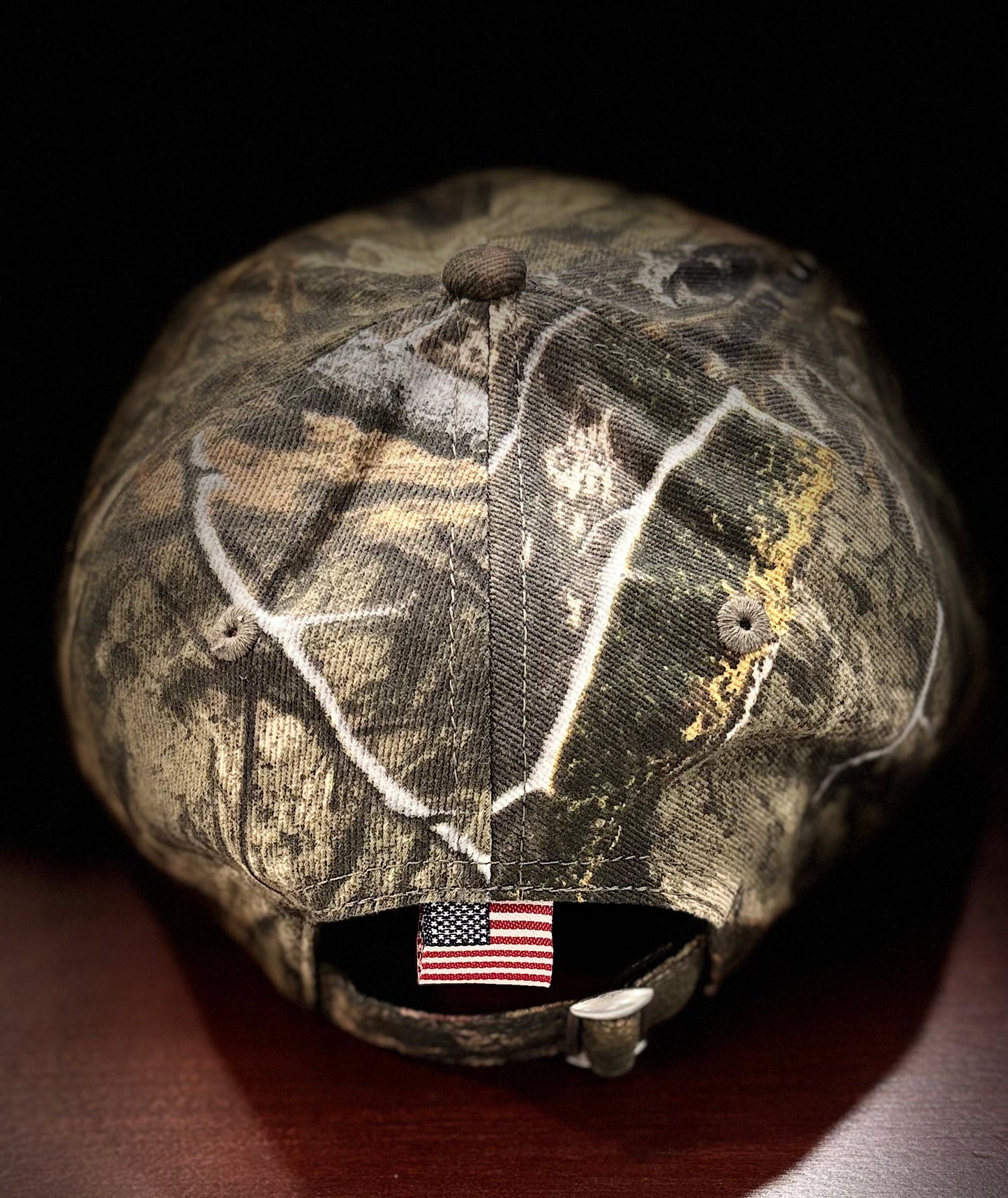 PATRIOTIC CAMO HAT WITH BUCK AND FLAG