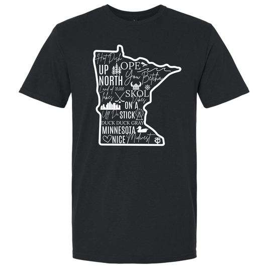 BLACK MINNESOTA WORDS TSHIRT